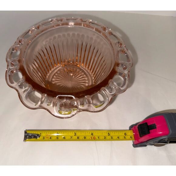Vintage Old Colony Lace Edge Pink Depression Glass Flower Bowl Anchor Hocking - Picture 3 of 4